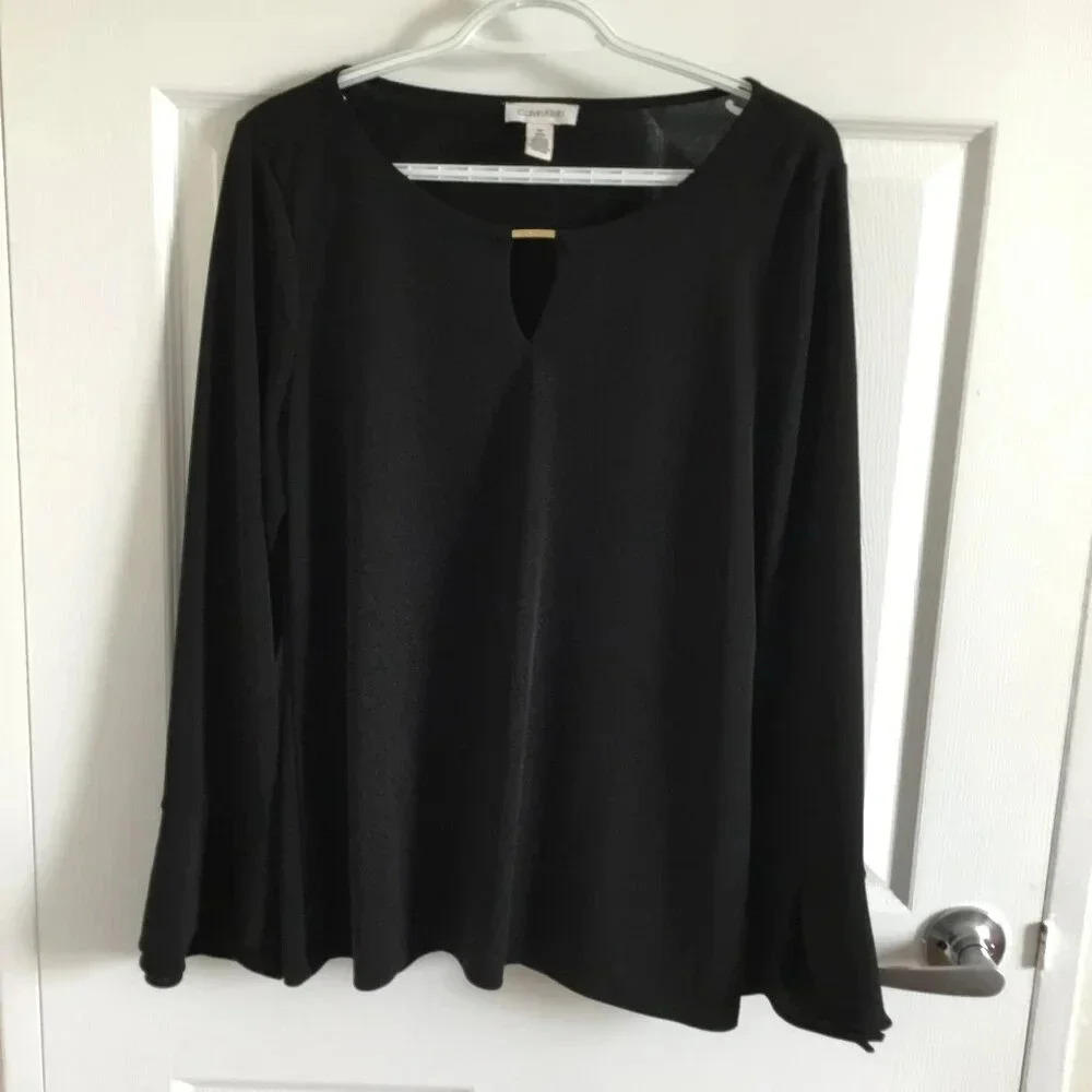 Calvin Klein black sleeve blouse Sz M